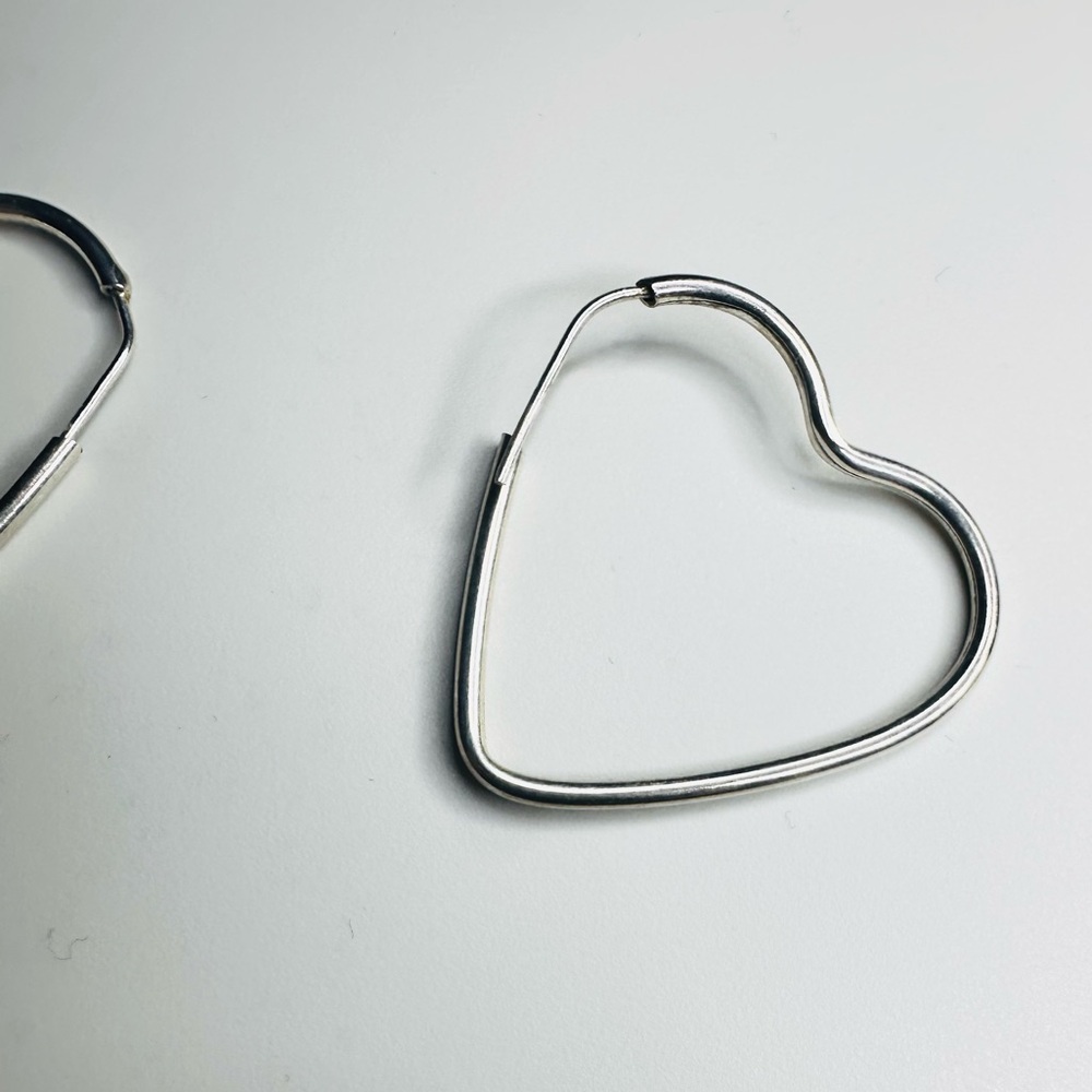 925 Heart Hoops - Sterling Silver Endless Posts - Picture 2 of 5